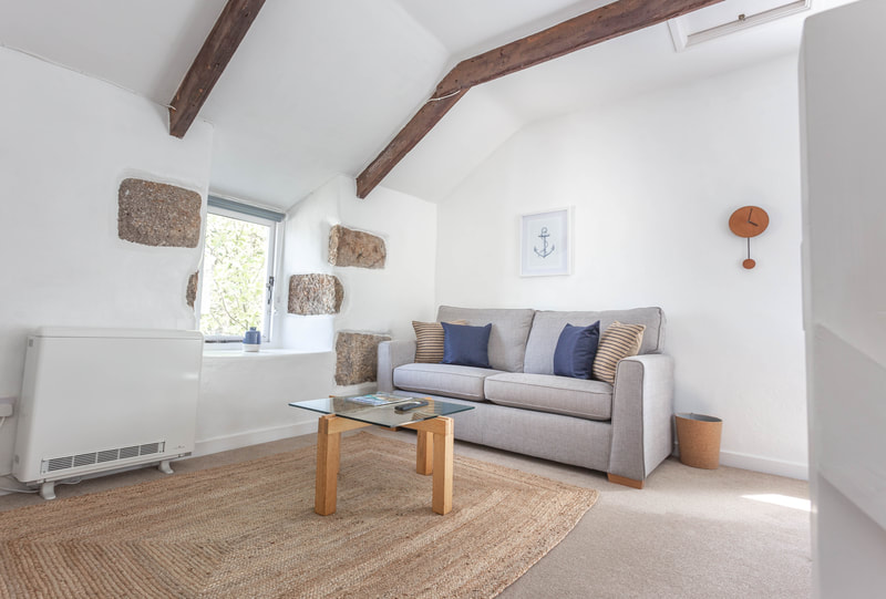 interior layout of lounge in Sweet Pea holiday cottage in Penzance Cornwall