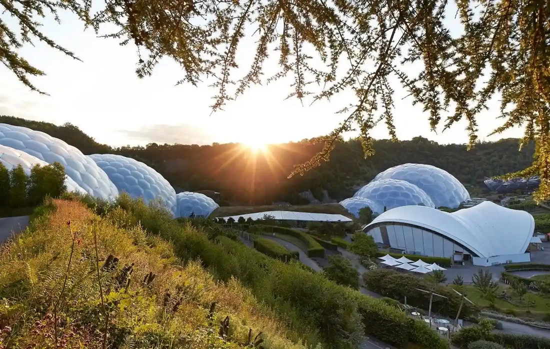 view of bio domes at Eden Project attraction in Cornwall