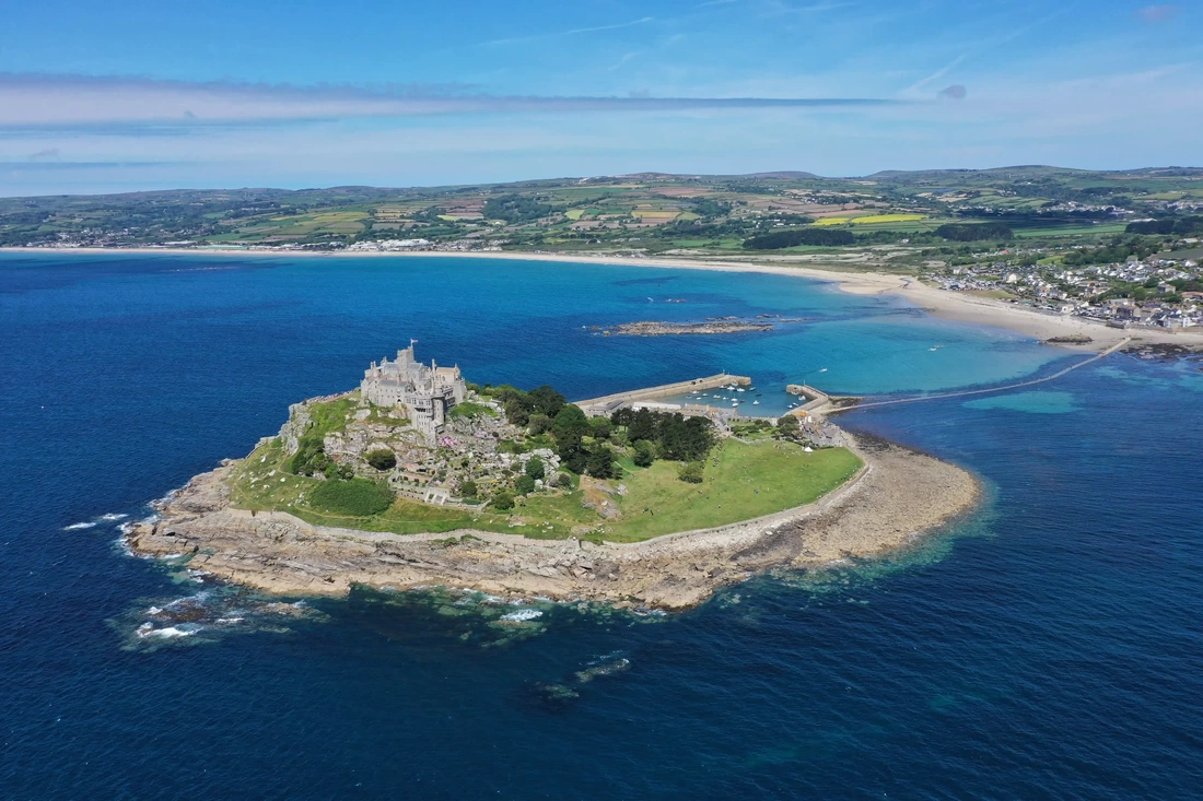 aerial view of St Michaels Mount Cornwall