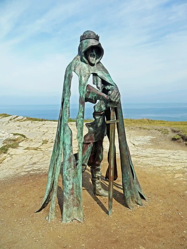 statue of King Arthur at Tintagel Castle located in North Cornwall